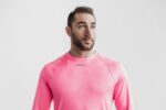 ノーブル メンズ ライトウェイト テクスチャード ロングスリーブ Tシャツ (ネオンカモ) ピンク