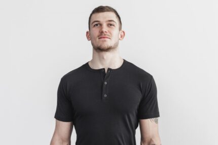 ノーブル メンズ ライトウェイト ヘンリー Tシャツ ブラック