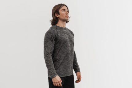Nobull メンズ ライトウェイト テクスチャード ロングスリーブ Tシャツ (カモ) ブラック