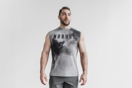 NobullメンズノースリーブTシャツ（水彩花柄）グレー