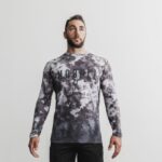 NobullメンズロングスリーブTシャツ（ディップダイ）ホワイト＆ブラック