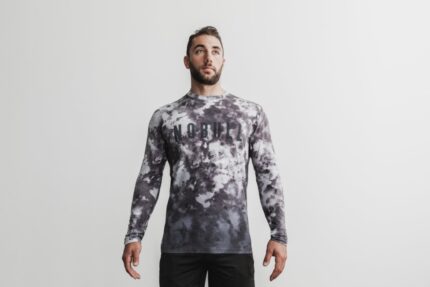 NobullメンズロングスリーブTシャツ（ディップダイ）ホワイト＆ブラック