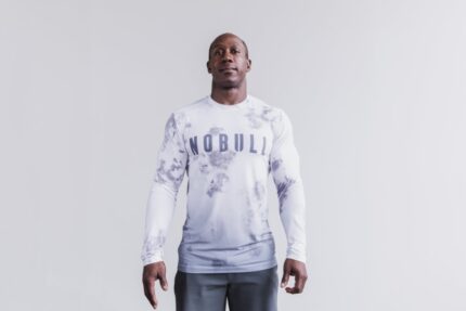 NobullメンズロングスリーブTシャツ（ディップダイ）ホワイト＆クラウド